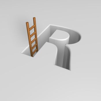 uppercase letter r shape hole with ladder - 3d illustration