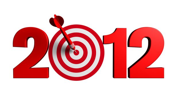 Next New Year 2012 whit a red and target and dart - 3d render business concept