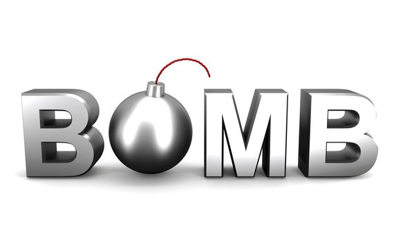 3d text BOMB with round bomb instead letter O