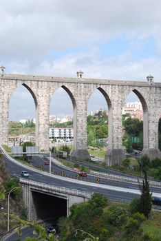 historic aqueduct in the city of Lisbon built in 18th century, Portugal