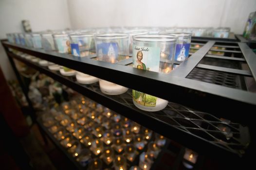 Devotional candles in a Hispanic Catholic church