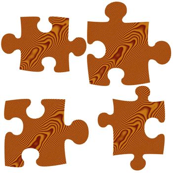 Wooden puzzle pieces isolated in white
