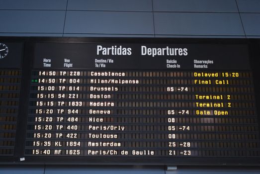 departures panel at a international airport