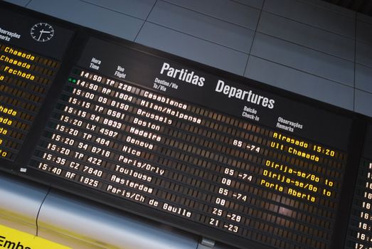 departures panel at a international airport