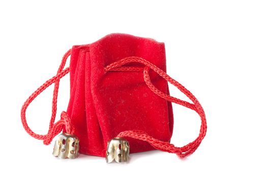 A little red bag for jewelry isolated over white