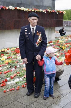 RIGA, LATVIA, MAY 9, 2009: Celebration of May 9 Victory Day (Eastern Europe) in Riga at Victory Memorial to Soviet Army