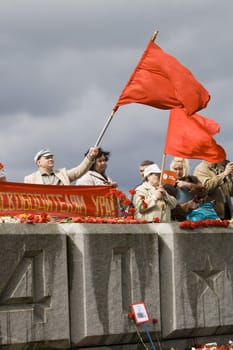 RIGA, LATVIA, MAY 9, 2009: Celebration of May 9 Victory Day (Eastern Europe) in Riga at Victory Memorial to Soviet Army