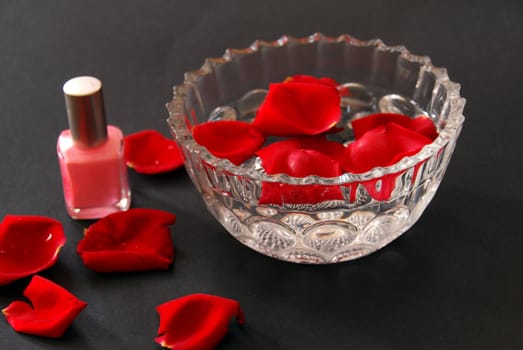 red rose petals used for manicure nails aromatherapy spa
