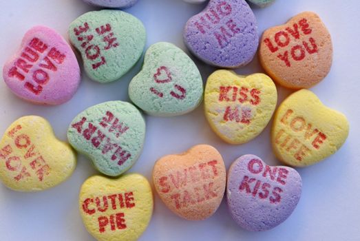 An isolated shot of Love Heart Candy in different colors