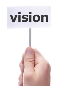 vision or future concept with hand word and paper