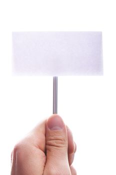 hand and blank or empty paper with copyspace for text message