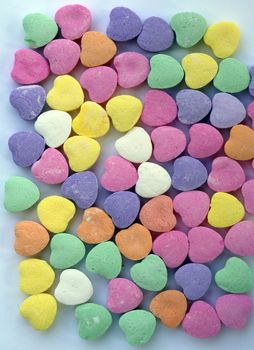 An isolated shot of Love Heart Candy in different colors