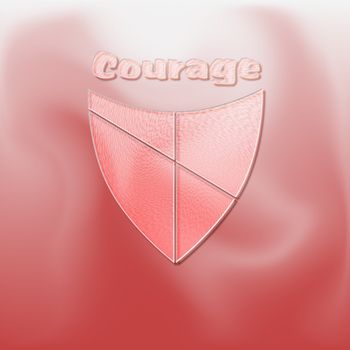 The concept of courage illustrated with a shield on red - a raster illustration.
