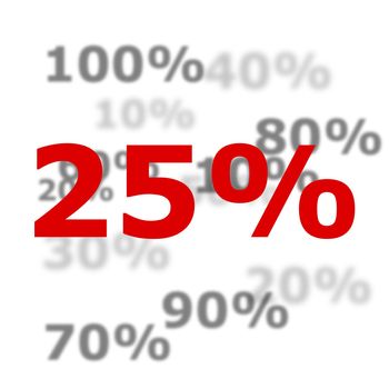 25 percent discount or sale concept with red number