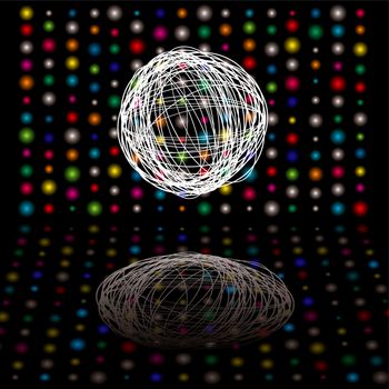 Disco bright lights with scribble ball on a black background