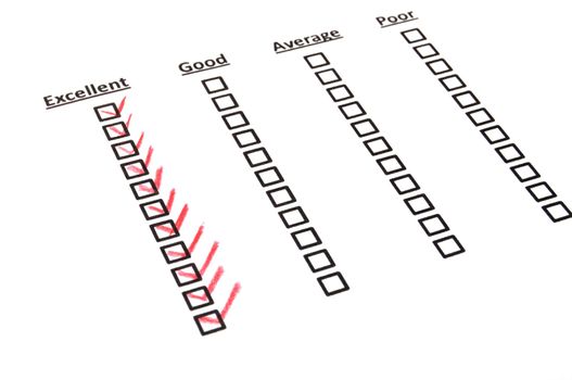 quality survey form with red pencil showing marketing concept