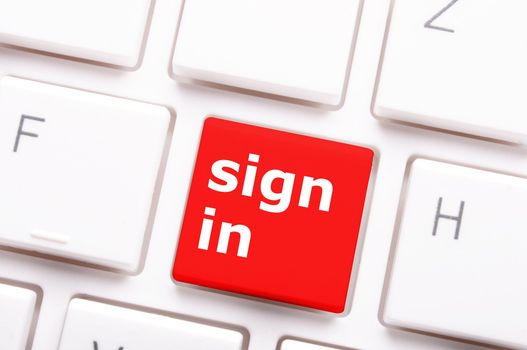 sign in or login on internet webpage concept with keyboard key