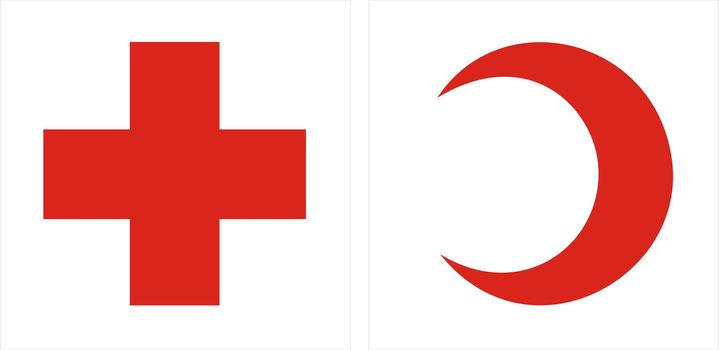two sign that show red cross and red crescent in a white square
