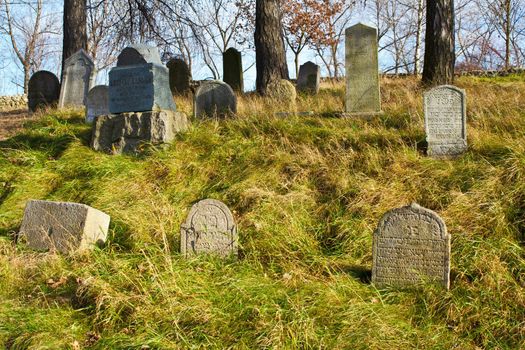 forgotten and unkempt Jewish cemetery with the strangers