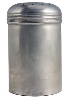 Closeup of Can of salt isolated over white background with copyspace