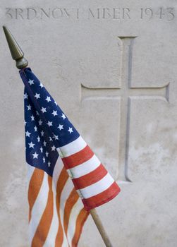Closeup of a tombstone at a military Cemetery of the second worldwar in Belgium