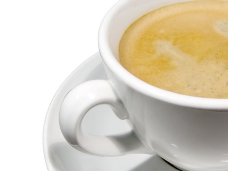 A cup of coffee with foam on a white background