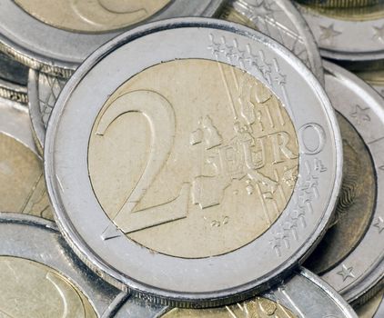 Closeup of Euro coins