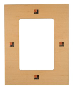 Wooden photo frame on a white background with copy space