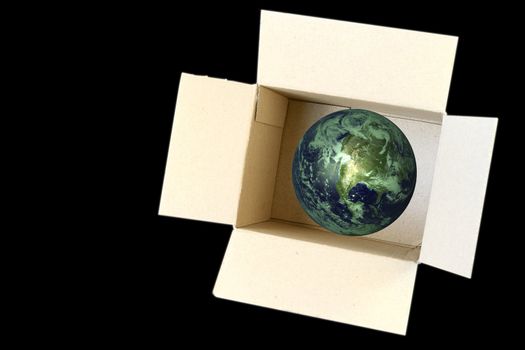 Open Carboard Box and earth inside - concept for environment ecology and recycle