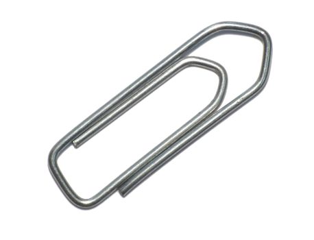 Metalic paperclip on a white background with shadow