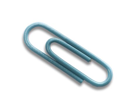 Blue paperclip on a white background with shadow