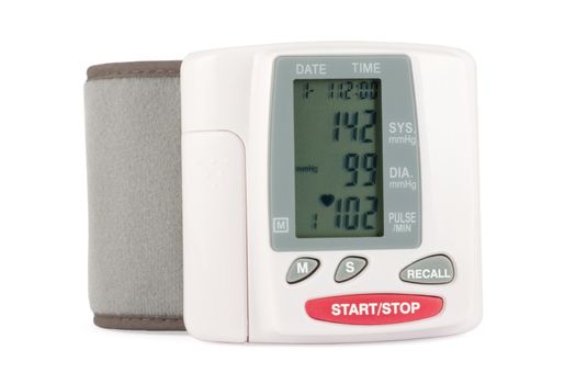 Closeup of a blood pressure measuring device isolated on a white background