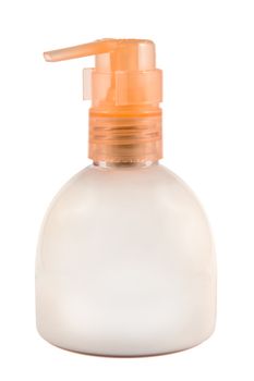 Closeup of Flask of soap isolated over white background with copyspace