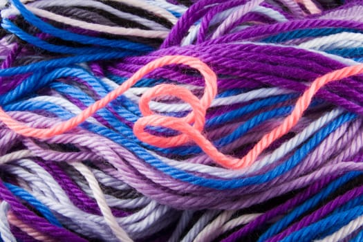 Closeup of multicolored wool threads