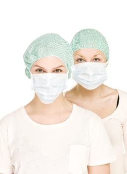 Two Female nurses isolated on white background