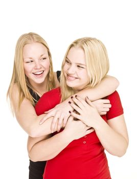 Two bonding Girls isolated on white background