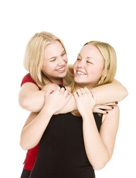Two bonding Girls isolated on white background