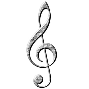 3d stone treble clef isolated in white