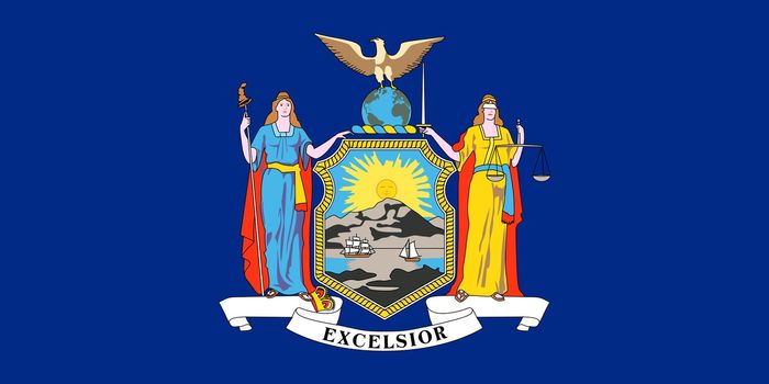 Illustration of New York state flag, United States of America.