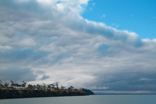 View of Juan de Fuca straights from Port Townsend with cloudscape