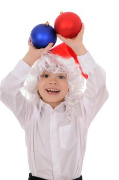 child in hat santa claus isolated on white background