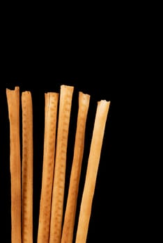 Bunch of  grissini breadsticks isolated on black