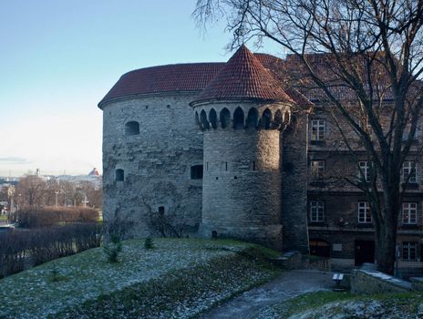 Great Coast Gate and Fat Margaret tower in wall of Tallinn in Estonia