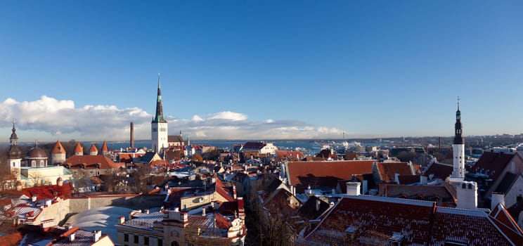 Overview of Tallinn in Estonia taken from the overlook in Toompea showing the town walls and churches