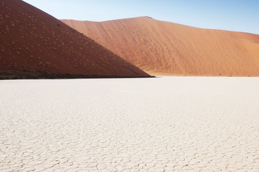 Dry terrain and dune - Lack of water. Namibia, Deadvlei, Sossuvlei.