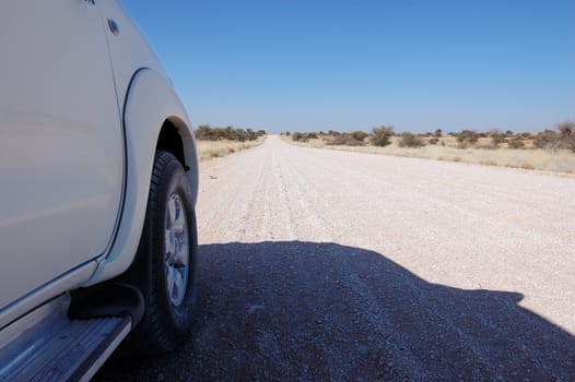 Pickup on the road - gravel road - Namibia
