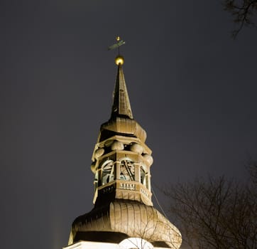 Dome Church in Estonia in Tallinn with a close up of the bronze spire and bell tower