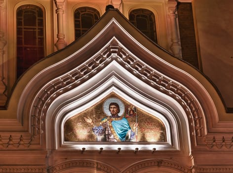 Close up of mosaic above door on the Greek Orthodox cathedral in Tallinn Estonia