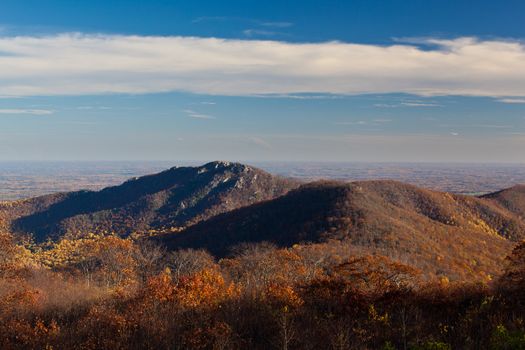 View of Old Rag in Shenandoah from Skyline drive in the late fall as the sun is low in the sky