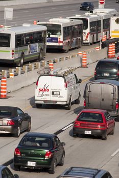 Heavy morning traffic on Montreal's highways in Canada